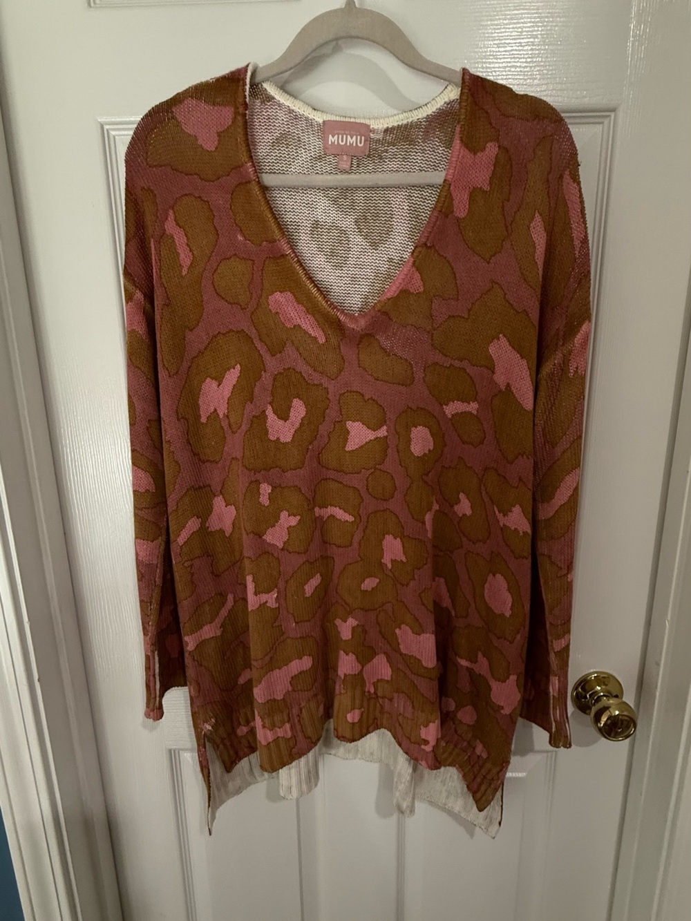 Show Me Your MuMu Oversized Pink & Brown Leopard-Print V-Neck Sweater